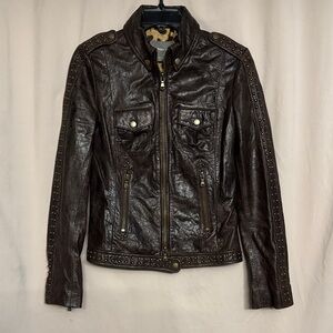 Kenna-T  Studded Leather Jacket, Size S, Color Brown